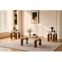 IF-2065 3 Pcs. Coffee table Set. Warm Walnut brown Legs. (Online Only)