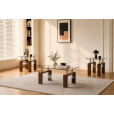 IF-2065 3 Pcs. Coffee table Set. Warm Walnut brown Legs. (Online Only)