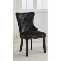 C-1226 Button Tufted Front Black Velvet Dining chair. SALE JUST SET OF 2 CHAIRS. (Online Only)