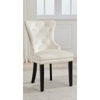 C-1228 Button Tufted Front Creme Velvet Dining Chair. SALE JUST SET OF 2 CHAIRS. (Online Only)