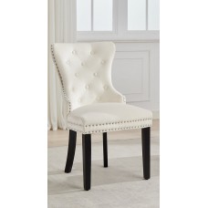 C-1228 Button Tufted Front Creme Velvet Dining Chair. SALE JUST SET OF 2 CHAIRS. (Online Only)