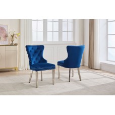 C-1247 Soft-Touch Blue Velvet Dining Chair. SALE JUST SET OF 2 CHAIRS. (Online Only)