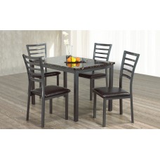 IF-1026  5-Piece Dining Set – Faux Marble Table & Black PU Leather Chairs (Online Only)