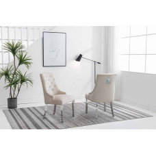 C-1253 Creme Velvet Dining Chair with Lion Knocker. SALE JUST SET OF 2 CHAIRS. (Online only)