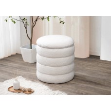 IF-6240 Modern Round Storage Ottoman Soft Ivory Teddy Bear Fabric (Online Only)