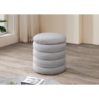 IF-6241 Modern Round Storage Ottoman Soft Grey Teddy Bear Fabric (Online Only)