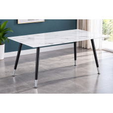 T-1580 White Marble Glass Top with Black/Grey Metal Legs. (Online only)