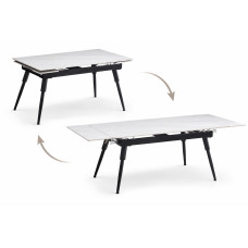 T-1818 Modern Extension Dining Table with Sintered Stone White Marble Top With Black Steel Legs (Online Only)