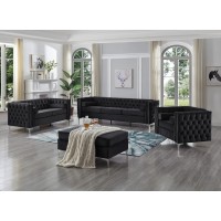 IF-8006 3 Pcs. Grey Velvet Sofa -Loveseat-Chair Set With Deep Tufting
